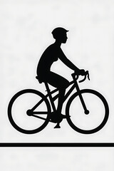 Naklejka premium Silhouette of a woman cyclist on a road bike, viewed from the side, promoting healthy lifestyle and sport, black figure on white background