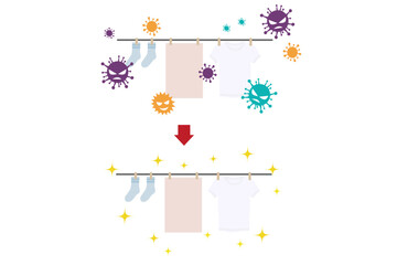 花粉が付着した洗濯物の比較イラスト｜洗濯前後を表すベクター素材