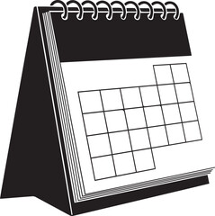 Desk calendar vector silhouette illustration showing monthly grid and ring binding