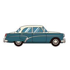 Fototapeta premium Vintage Blue and White Sedan Car, Classic Automobile Illustration