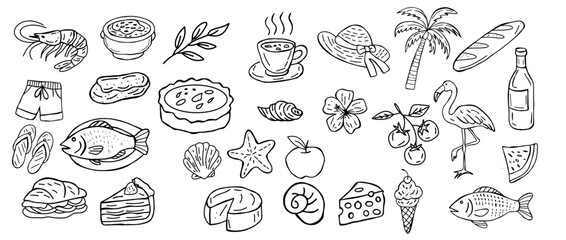 Obraz premium Hand drawn tropical food and nature elements vector illustration flat design