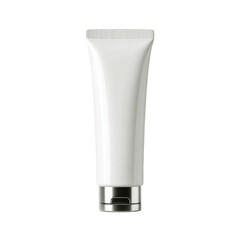 Empty white cosmetic tube with cap isolated on transparent background