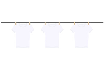 青空の下でTシャツを干す洗濯イラスト｜外干しを表すシンプルベクター