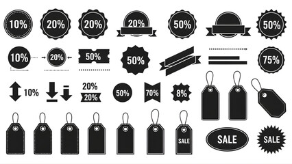 Collection of black sale and discount icons