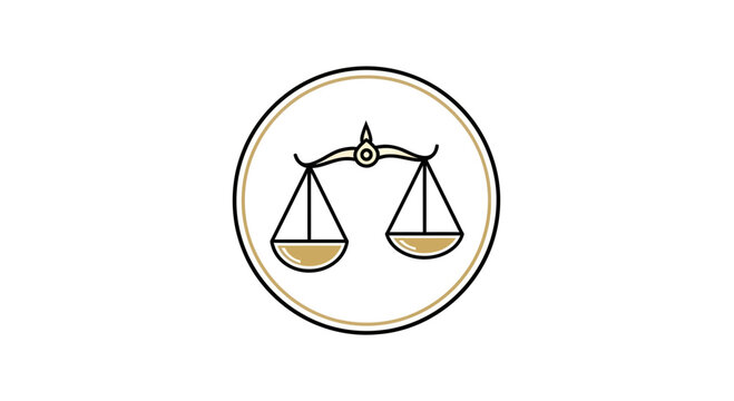 Justice Icon Within A Circle Emblem, Flat Design, Representation of Balance