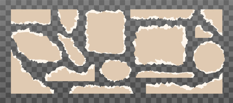Torn Brown Paper Edges Set. Ripped Paper Strips, Torn Paper Shapes, and Torn paper designs Texture for creative projects and Scrapbooking. Trendy Modern Element vector collection.