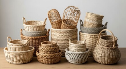 Assortment of Woven Baskets: Natural Materials, Various Sizes and Styles