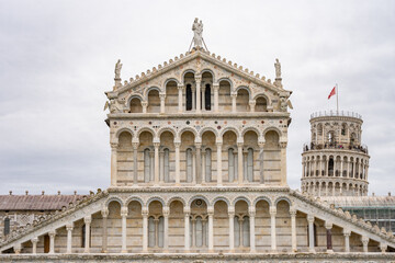Close-up architectural details of Pisa Cathedral (Duomo di Santa Maria Assunta) in Piazza dei Miracoli, Pisa. Pisa,Italy 05.01.2026
