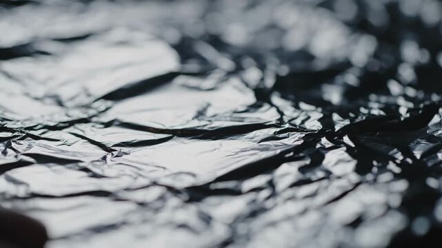 Crumpled foil with moving reflections. Light reflections dance across crumpled foil, forming constantly shifting abstract patterns.
