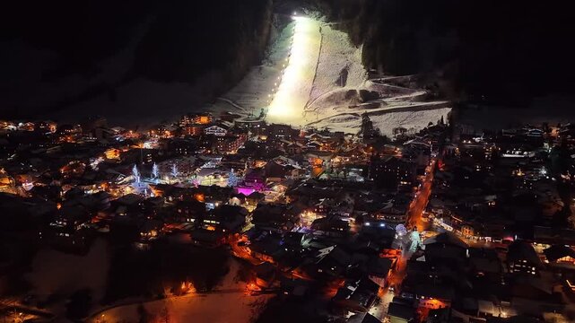 Mountain town lights at blue hour