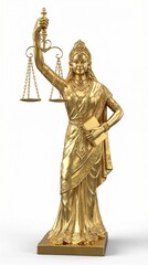Obraz premium Indian Golden statue of a woman holding scales of justice and a book symbolizing law and fairness.