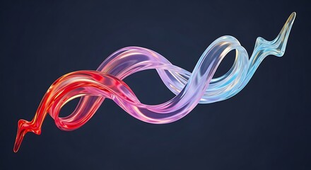 Abstract swirling ribbons of translucent glass in red, purple, and blue, with a dark background