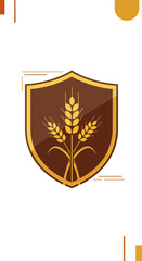 Fototapeta premium Golden Wheat Emblem Shield Agriculture And Food Symbol