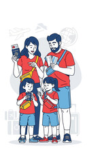 Naklejka premium Happy Family Embarking On An Exciting Vacation Adventure Together With Joyful Anticipation