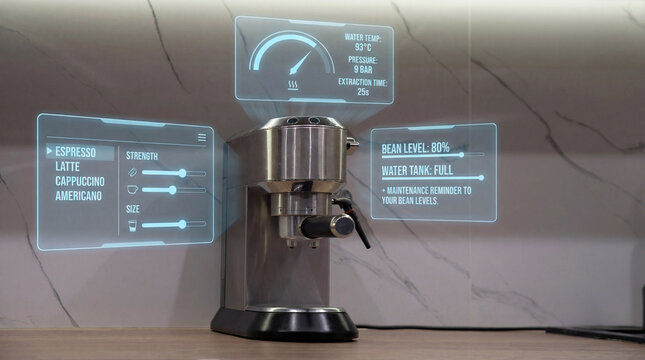 Espresso maker with digital brewing control HUD