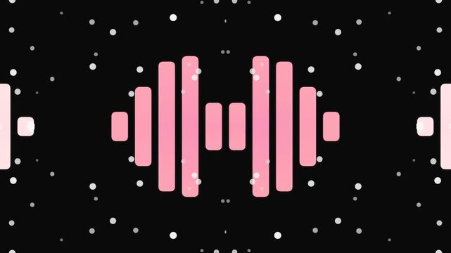 Symmetrical abstract pink sound wave equalizer bars with sparkling white dots on a black background, representing music, rhythm, and digital audio visualization. Abstract