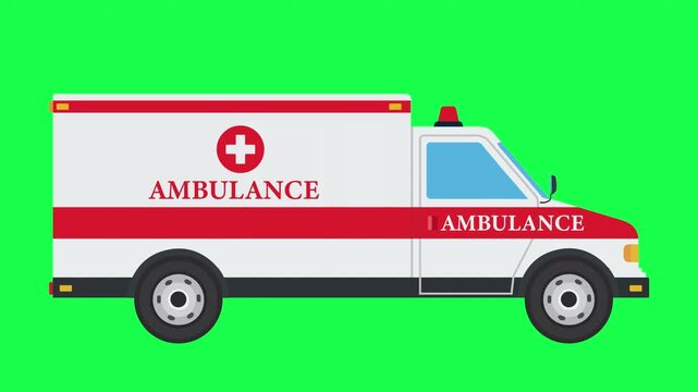 Ambulance transport looping animation. white red van vehicle looping animated on green screen
