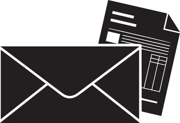 Silhouette vector illustration of envelope and paper document with financial charts