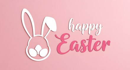 Fototapeta premium Happy easter sunday greeting with pink background and white bunny ears