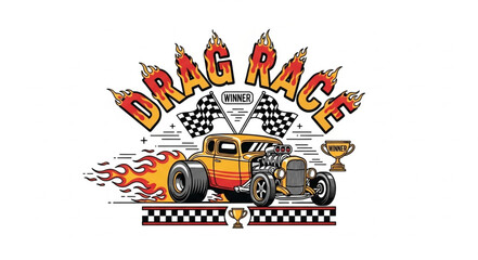 Drag Racing Car with Flames. © hadian