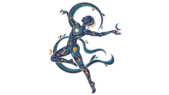 Abstract Human Form with Celestial Elements and Swirling Patterns