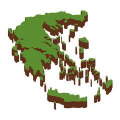 3D Green Map of the Greece with transparent image for travel book, poster, business,	