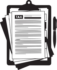 Silhouette vector illustration of tax document on clipboard with pen