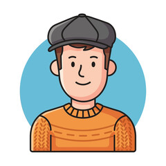 Cartoon Man Wearing Orange Sweater.