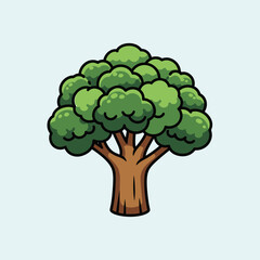 Cartoon Tree with Green Leaves.