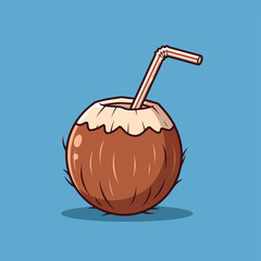 Coconut Drink with Straw Illustration.