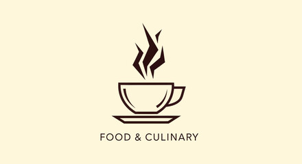 Minimalist Coffee Cup Logo Depicting Steam, Food, And Culinary Theme In Brown And Beige