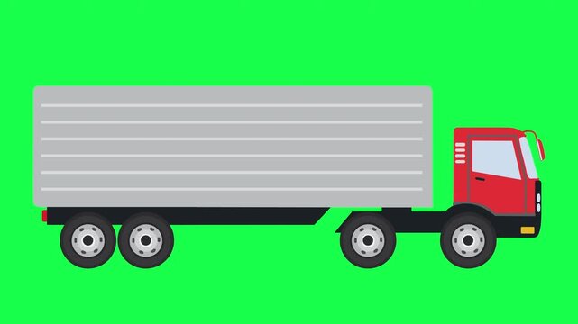 Container truck trailer transport looping animation. red container trailer vehicle vector looping animated on green screen
