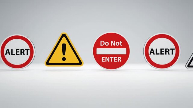 Three traffic signs one warning, one "Do Not Enter" and part of another one