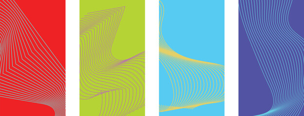 banners with colorful stripes. line poster background vector set. Minimalist cover template with vibrant perspective wave in motion. wavy lines on background. banner, flyer, music © BG DSgin