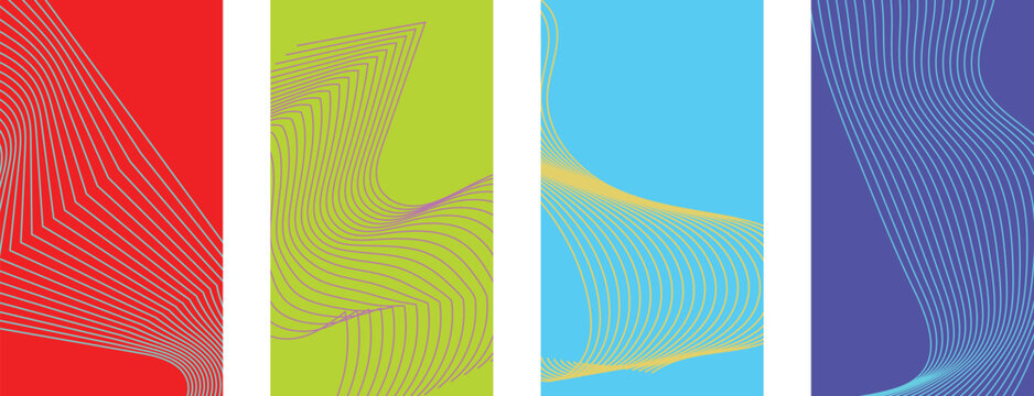 banners with colorful stripes. line poster background vector set. Minimalist cover template with vibrant perspective wave in motion. wavy lines on background. banner, flyer, music