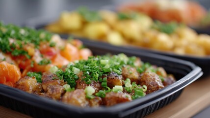 鮮やかな色の前菜が並ぶ、モダンな日本のオフィスでのプロのケータリング