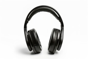 Black over-ear headphones isolated on white background, modern audio equipment for music listening, studio monitoring and remote work, minimal product photography with copy space