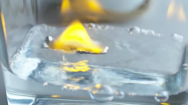 Alkali Metal Reaction &ndash; Sodium Droplet Exploding in Water with Fire, Bubbles & Hydrogen Gas
