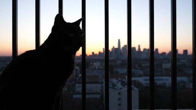 Black vector illustration of a woman in a black dress standing with a horse and a dog in a wild nature landscape under a sunset sky with a moon