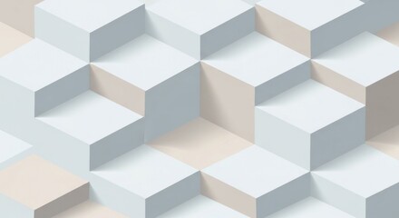 Fototapeta premium Abstract 3D Cubes Pattern, Geometric Background, Light Blue and Beige Tones