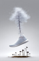 Athletes foot. Shoe hygiene Visual portrayal of ecoconscious footwear intertwined with natural elements and subtle