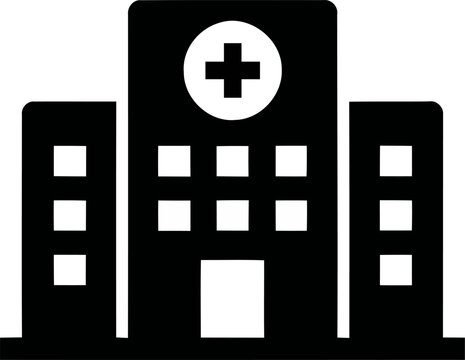Medical hospital building icon with plus sign, healthcare clinic and emergency medical center architecture vector illustration isolated on white.