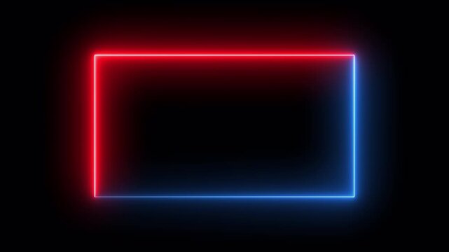 Rectangle animation glowing neon frame background , Neon line box animation, Square rectangle picture frame glowing neon animation on trasparent background.