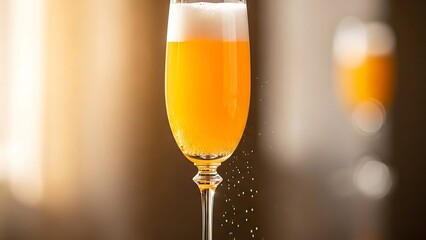Champagne glass with orange drink.