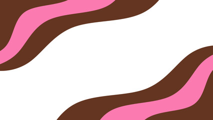 Fototapeta premium Abstract pink and brown wavy corner border background. Minimalist chocolate and strawberry color frame with copy space. Minimalist wavy background.