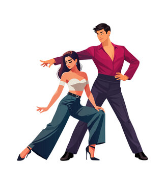 Modern Latin Dance Couple in Stylish Casual Outfits Vector Illustration