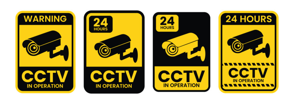 Security Camera CCTV Sign Logo Badge Icon Sticker Label Emblem Stamp Symbol Black Line Flat Vector Isolated Illustration &ndash; Security Camera for Street, Home and Building Surveillance Concept