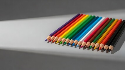 Colorful pencils on a desk surface.