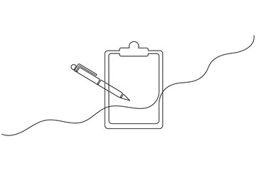 Obraz premium Clipboard with Pen Icon Continuous One Line Drawing Writing Signature Vector Illustration
