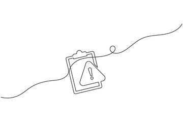Obraz premium Clipboard with Warning Triangle Icon Continuous One Line Drawing Alert Caution Vector Illustration